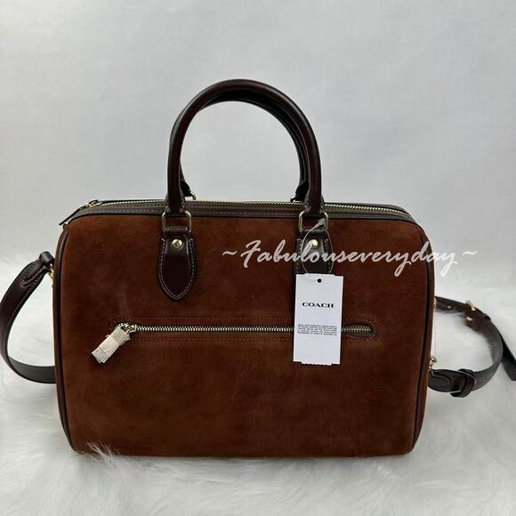 Coach Rowan Large Satchel Bag Crossbody In Suede/Im/Vintage Brown CCC79 NWT - Picture 3 of 12